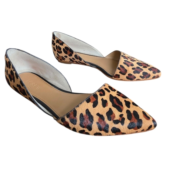 J. Crew Zoe Leather Leopard Print Calf Hair D'orsay Flats / Shoes  F5317 Size 7 - Picture 1 of 16